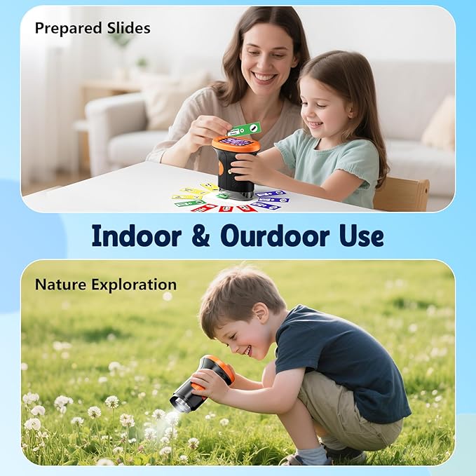 Odatay 4K 1000X Digital Microscope for Kids with Long Distance Viewing & 2.4" Screen, Portable Handheld Edu Toys for Kids Age 3-12 Exploring Bugs Plants at Home Classroom & Outdoor Travel, Orange
