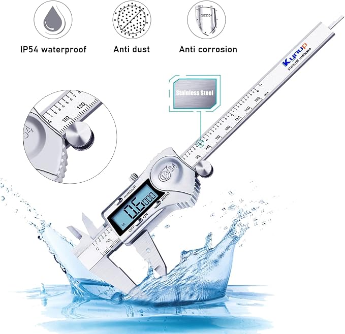 Kynup 0-12 Inch Digital Caliper, Calipers Measuring Tool with IP54 Waterproof Protection, Stainless Steel Design (150/300mm)