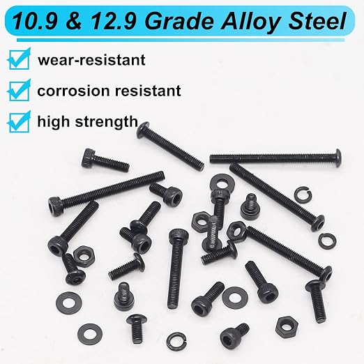 2135PCS M3 Screws Kit, M3x5/6/8/10/12/16/20/25/30/35mm Button Head and Socket Head Screws Bolts Nuts Washers Kit, 10.9 & 12.9 Grade Alloy Steel, Metric Bolts for 3D Printing