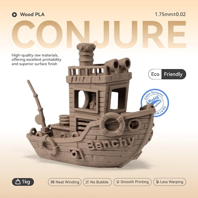 Chitu Systems Conjure Wood PLA Filament White Oak, Real Wood Fibers Filled, Using Reusable Spool Compatible with Bambu Lab Refill Filament,1.75mm+/- 0.02mm 1kg Spool(2.2lbs)