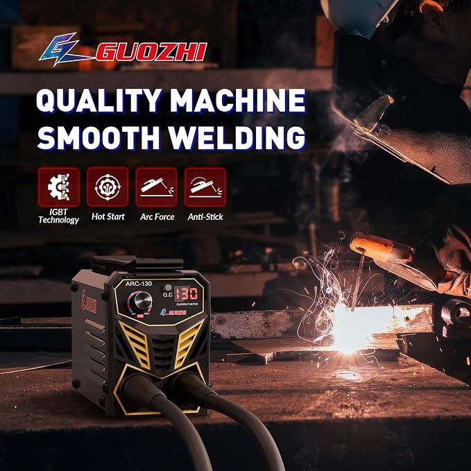 GZ GUOZHI Mini Stick Welder,Small and Portable, 110V 130A ARC MMA Welding Machine with Electrode Holder Cable & Work Clamp, IGBT Inverter Welder Digital Display, Welders Nomanlly at -68°F