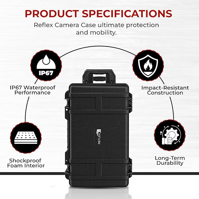 Reflex Camera Large Protective Hard Camera Case (20.22"x11.32"x7.91") suitable for Drones, Camera Lens, DSLR & Guns. Smooth Rolling Wheels, Waterproof IP67, Shockproof (Rolling Hard Case with Foam)