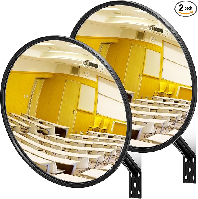 Maitys 2 Pcs Convex Mirror Acrylic Safety Security Traffic Garage Corner Mirror Adjustable Wide Angle View Mirror with Fixing Bracket for Indoor Outdoor School Classroom Warehouse (18 Inch)