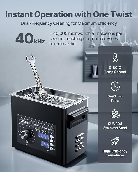 VEVOR 3L Ultrasonic Cleaner, Professional Ultrasonic Cleaner Machine with Knob Control, Stainless Steel Cleaning Machine with Basket and Cleaning Ball, for Watches, Razors, Jewelry, Coins and More