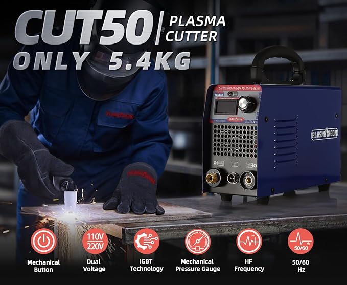 CUT50 Plasma Cutter Machine,50Amp Dual Voltage 110V/220V IGBT Inverter 1/2 Inch Clean Cuts Portable Air Plasma Cutting Machine,LED Digital Display Fit DIY Friendly