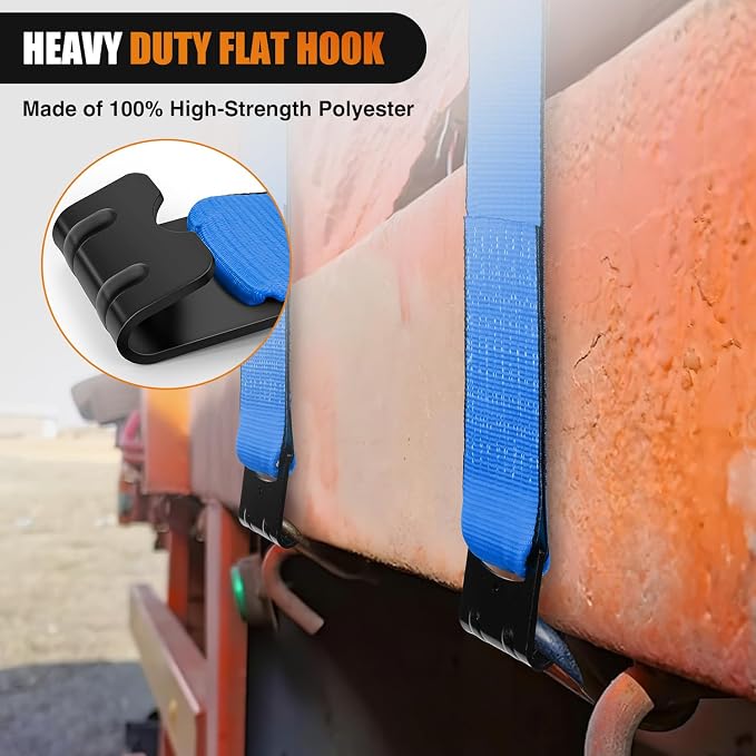 Nilight Truck Straps 4" x 30' Heavy Duty Tie Down with Flat Hooks 16800LBS Break Strength & 5400LBS WLL for Flatbed Trailer Cargo Control Recovery Tree Saver Bright Blue (10 Pack)