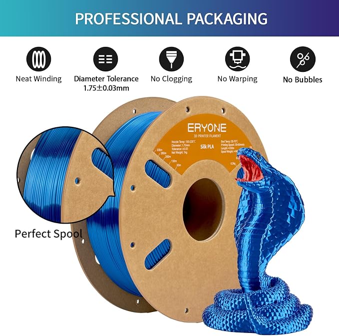 ERYONE Silk PLA Filament for 3D Printer 1.75mm +/- 0.03mm, Shiny Filament 1kg (2.1lbs)/Spool, Royal Blue