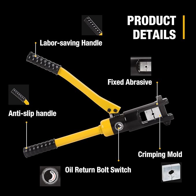 14T Hydraulic Crimping Tool 6AWG-500MCM Cable Crimping Tool 0.87 inch Stroke Hydraulic Lug Crimper Electrical Terminal Crimper with 10 Pairs of Die Sets, YQK-240