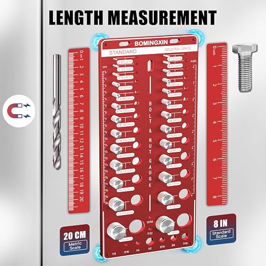 Upgrade Thread Checker, 70 Nut and Bolt Thread Checker with Magnetic Base & Wall-Mountable, Bolt Size Finder with 26 Standard & 26Metric & 18 Drill Bit Gauge, Bolt and Nut ldentifier Gauge