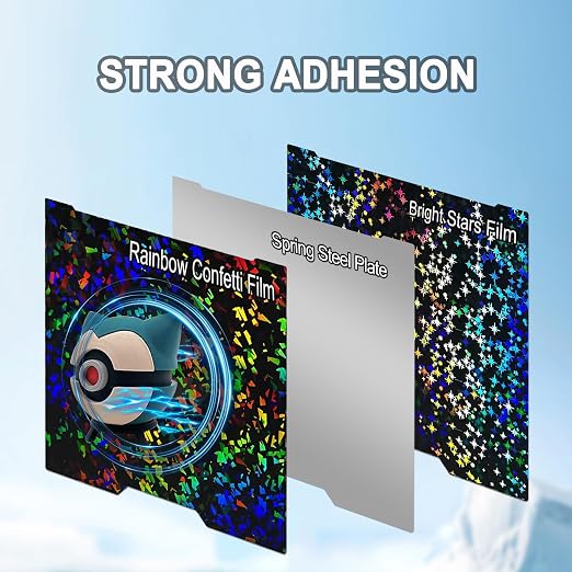 355x346mm PEF+PEY Holographic Build Plate for Bambu Lab H2S/H2D, Rainbow Confetti PEF+Galaxy PEY Spring Steel Plate Print Bed Heated Bed for Bambulab H2D 3D Printers