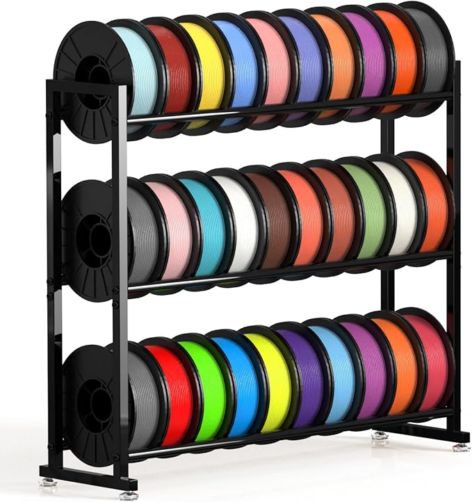 3-Tier 3D Filament Storage Rack - Heavy Duty Metal Spool Shelf for 30 Rolls | 3D Printer Filament Rack for PLA, ABS, TPU Filament Storage, Filament Holder for 3D Printing Workstation, Office, Workshop
