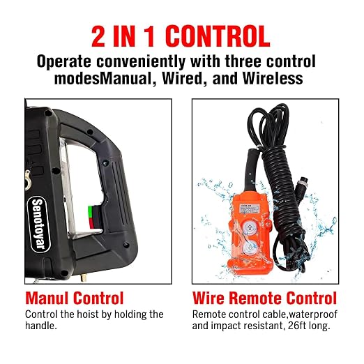 Electric Hoist Winch,1100lbs Electric Hoist 110 Volt 1500W Portable Electric Winch with Remote Control Wired/Manual,Chain Hoist Overload Protection 25ft Lifting Height for Towing&Pure Copper Motor