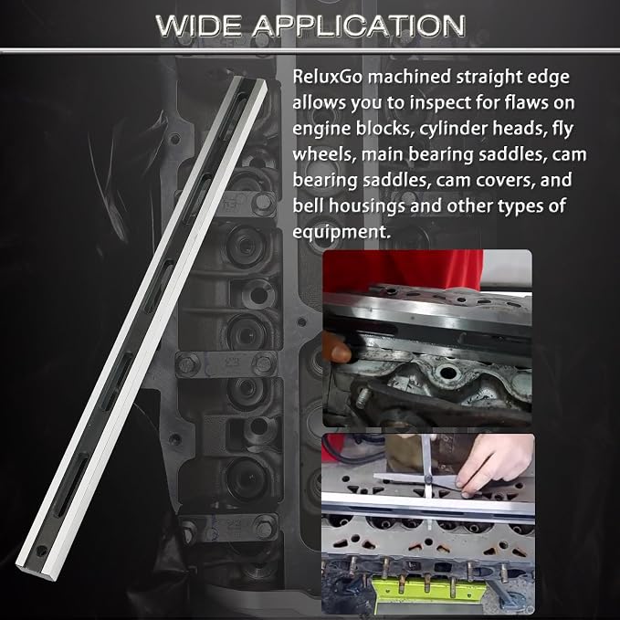 ReluxGo 24 Inch Machinist Precision Steel Straight Edge Tool, Cylinder Head Straight Edge, Straight Edge Machined Flat with Feeler Gauges for Checking Cylinder Heads and Engine Blocks,Patented