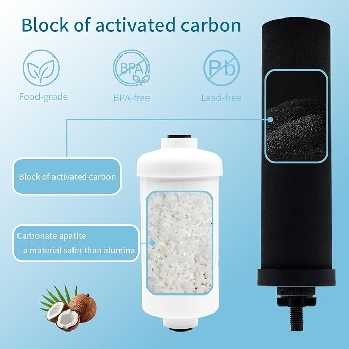Gravity Water Filter Replacement,for Berkey Black Carbon (BB9-2, 2 Pack) Purification Elements and Fluoride Filters K5366 (PF-2, 2 Pack) Combo Pack, Suitable for Berkey Water Filtration System
