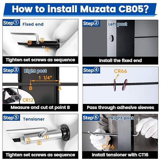 [Patent] Muzata 10 Pack 1/8" Black Swageless Invisible Cable Railing Kit Hardware Swageless Fittings Tensioner Hidden for 2"x2" Metal Post T316 Stainless Steel Deck Cable Railing System CB04