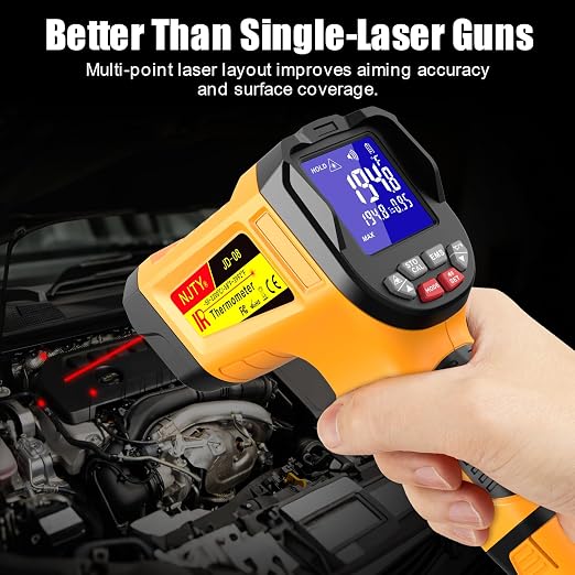 NJTY Infrared Thermometer Gun, -58℉ to 3992℉, High Temp Laser Thermometer with Adjustable Emissivity, Non-Contact Digital IR Pyrometer for Furnace, Kiln, Metal, Industrial Use
