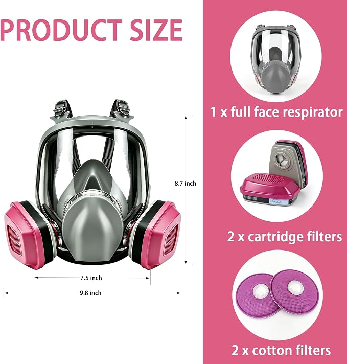 Gas Mask Full Face Respirator Mask with Filters Reusable Paint Mask Dust Mask for Painting Sanding Spraying Welding