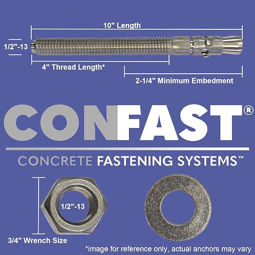 CONFAST 1/2" x 10" Wedge Anchor Zinc Plated (Box of 25)