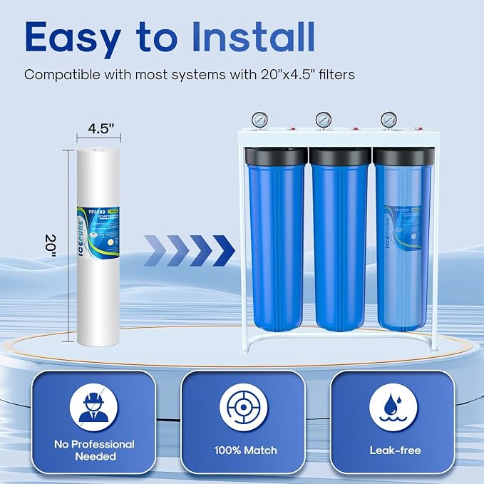 ICEPURE 5 Micron 20" x 4.5" Whole House Sediment Water Filter Cartridge Replacement for FPMB5-20, SP-DD-5005-20BB, FP25B, AP810-2, 155358-43, SDC-45-2005, 2PP20BB1M, P5-20, 3 Pack