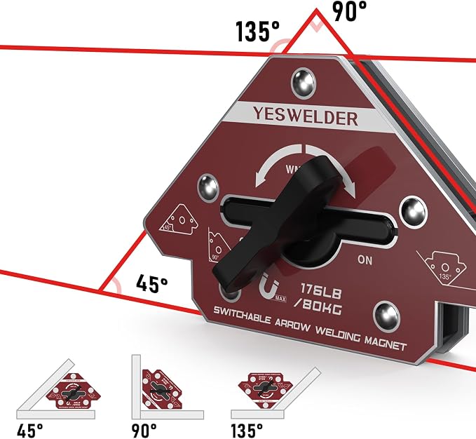 YESWELDER Switchable Welding Magnet 176LB On/Off Switch Arrow Magnetic Welding Holder, Holding Power Welding Accessory