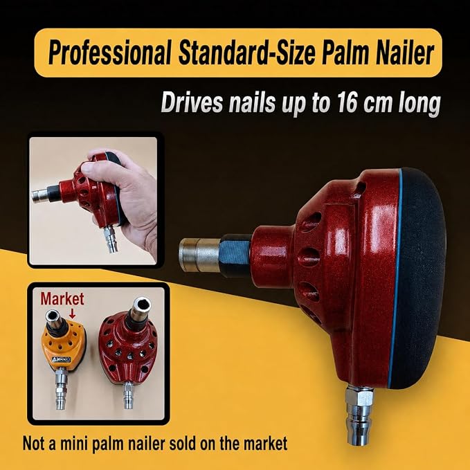 WeKEN Air-Powered Palm Nailer, Lightweight Pneumatic Hammer with Ergonomic Design for Heavy Duty Use, CE Certified, Ideal for Carpentry, Furniture Assembly, and Home Renovation, 5.5x4.9x5.7 Inches