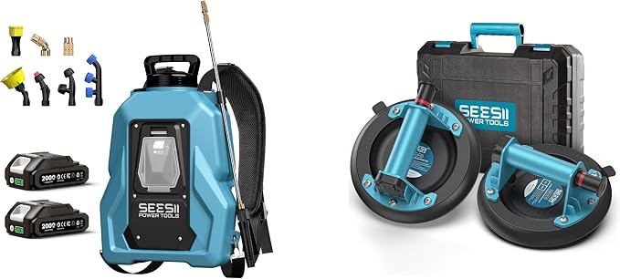 SEESII Backpack Sprayer Battery Powered with SEESII Suction Cups for Glass Lifting