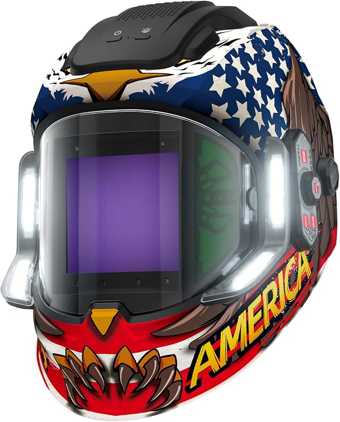 ANDELI Welding Helmet with 4 LED Light, 180° Panoramic 6 Arc Sensor True Color Auto Darkening Welding Hood with Internal Display, 2400mAh Rechargeable Battery for TIG/MIG/Cut/Grind MONERAE LED PRO