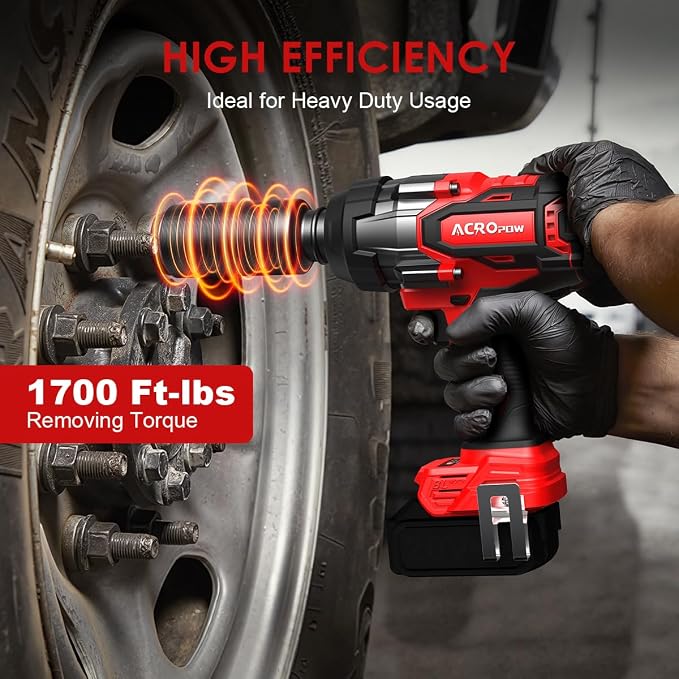 Cordless Impact Wrench 1/2" for Milwaukee 18V Battery | High Torque 1700FT-LBS Brushless Impact Driver, Auto-Stop Reverse, Variable Speed, Heavy Duty Impact Gun (Bare Tool)