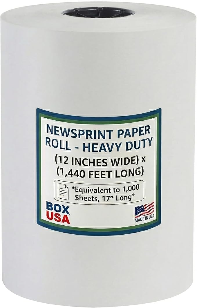 Box USA Packing Paper Roll 12 x 1400ft (1,000 Sheets 17 Equivalent) - Newsprint Paper for Shipping, Storage and Moving Supplies, White