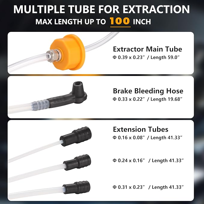 FOUR UNCLES Oil Extractor Pump - Fluid Extractor with 59" Main Hose, Three 41" Extension Tubes for Oil Change, a Hose for Brake Bleeding