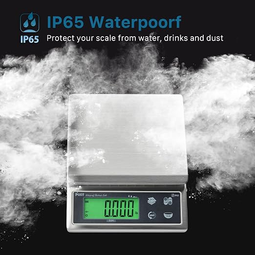 Polit Sun IP65 Waterproof Rechargeable Food Scale — 13lb/6kg High-Precision 0.5g HACCP Kitchen Scale with 150h Battery, Stainless Steel Platform & Green LCD for Seafood, Baking, Restaurant Prep