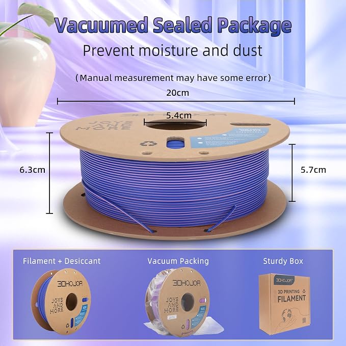 3DHoJor Dual Color Matte PLA 3D Printer Filament 1.75mm 2 in 1 Coextrusion 1KG Spool (2.2lbs) Multicolor PLA with Smooth Matte Finish for FDM 3D Printers - Purple Blue