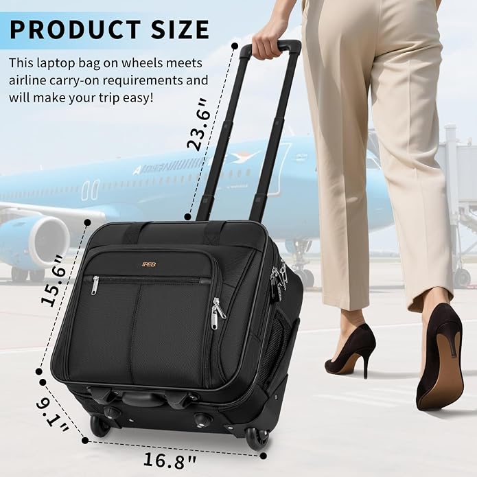 Rolling Laptop Briefcase Water-Resistant 17.3" Roller Computer Bag with wheels Travel Rolling Laptop Bag with RFID Pocket Lockable Zipper Underseat Carry On Luggage Work Travel Business Men Women