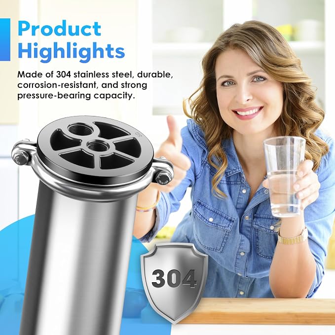 JTAPURE 4040 RO Membrane Housing, 4x40 304 Stainless Steel Commercial | 300 PSI stainless steel pressure vessel for commercial RO systems, whole house filtration, and spot-free car wash setups.