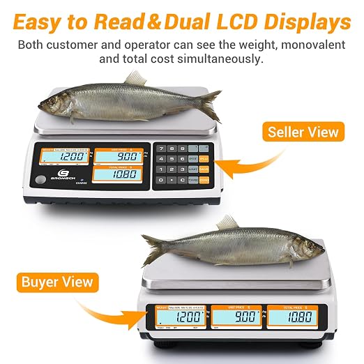 Price Computing Scale NTEP Certified for Legal Trade, Commercial Grade with Dual LCD Display, 60lb Stainless Steel Platform for Meat Shop, Deli, Produce Farmers Market COC#21-001