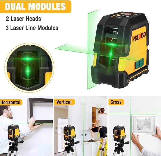 PREXISO 100Ft Rechargeable Laser Level Dual Modules & PREXISO 2-in-1 Laser Level Spirit Level with LED Lights, 100Ft Point & 30Ft Line