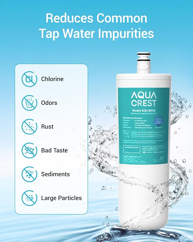 AQUA CREST AP517 Under Sink Water Filter, Replacement for Aqua-Pure® AP517, AP51711, AP510, AP517EA, NSF/ANSI 42 Certified, 6000 Gallons Extended Lifespan, More Pure Enjoyment, 1 Pack