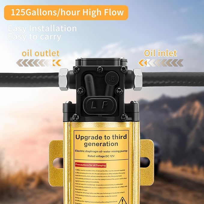12V Electric Fuel Gasoline Transfer Pump 120GPH Ex-Proof Design | Explosion-proof diaphragm design Applicable to vehicles,equipment and ships Transports 125 gallons of fuel and water per hour