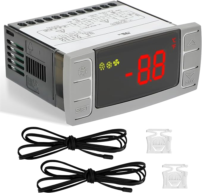 Replacement for Dixell XR06CX-4N1F1 Temperature Controllers, Ideal for 120V 50-60hz Commercial Refrigerators/Freezer, Digital Thermostat with Sensor Probe & Mounting Hardware