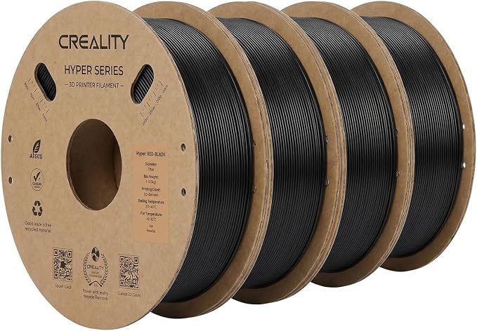 Creality ABS Filament 1.75mm 1KG, High-Speed 3D Printer ABS Filament Up to 350mm/s, High Impact Resistance, Odorless Non-Toxic and Without Stringing or Clogging, Fit Most FDM 3D Printers, Black*4