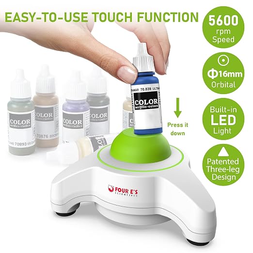 FOUR E'S SCIENTIFIC Mini Vortex Mixer - Lab Vortex Shaker, Speed 5600 RPM, Touch Function, 6mm Orbital Diameter, for Miniature Hobby Model Paint, Nail Polish