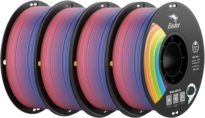 Creality 3D Printer Filament 4KG, Rainbow PLA+ Filament 1.75mm, Multicolor PLA Plus Strong Toughness Dimensional Accuracy +/- 0.03mm, PLA Pro for Most 3D Printer, 1KG Spool(2.2lbs)