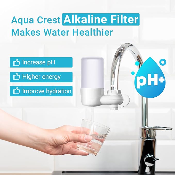 AQUA CREST 7027W Alkaline Faucet Water Filter, Replacement for Brita® Filter, Brita® Filter Replacement, 36311 On Tap Water Filtration System, FR-200, FF-100, Increase PH, 3 Pack