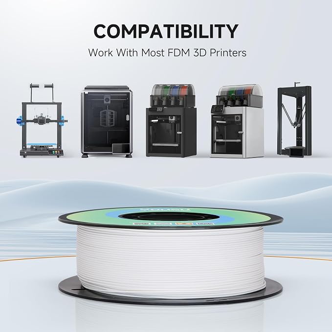 YOUSU White 3D Printer Matte PLA Filament 1.75mm, Dimensional Accuracy +/- 0.02mm, 1kg Spool (2.2lbs), Neatly Wound, Vacuum Sealed, Compatible with FDM 3D Printers for DIY Projects & Home Use