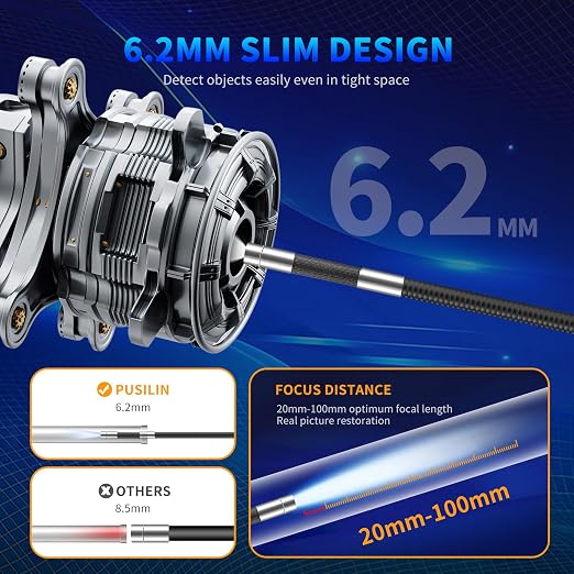 Dual Lens Articulating Borescope Camera with Light,6.2mm Industrial Endoscope Inspection Camera with Articulated Snake Cameras，HD Video Scope for Automotive Engine HVAC Inspection - 3.28FT