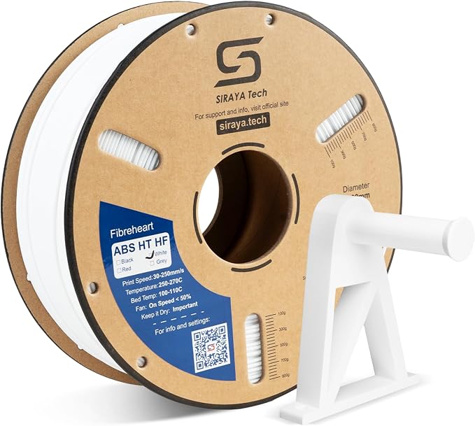 Siraya Tech Fibreheart ABS HT HF 3D Printer Filament – Premium Engineering-Grade ABS with 101°C Heat Resistance, High Flow for High-Speed Printing, Low Odor, for Functional Parts (1kg, White)