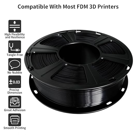 GIANTARM 3D Printer Filament, Silk Black Pla Filament, 1Kg(2.2lbs) Spool, 1.75mm Dimension Accuracy +/- 0.03mm, 3D Printing Filament