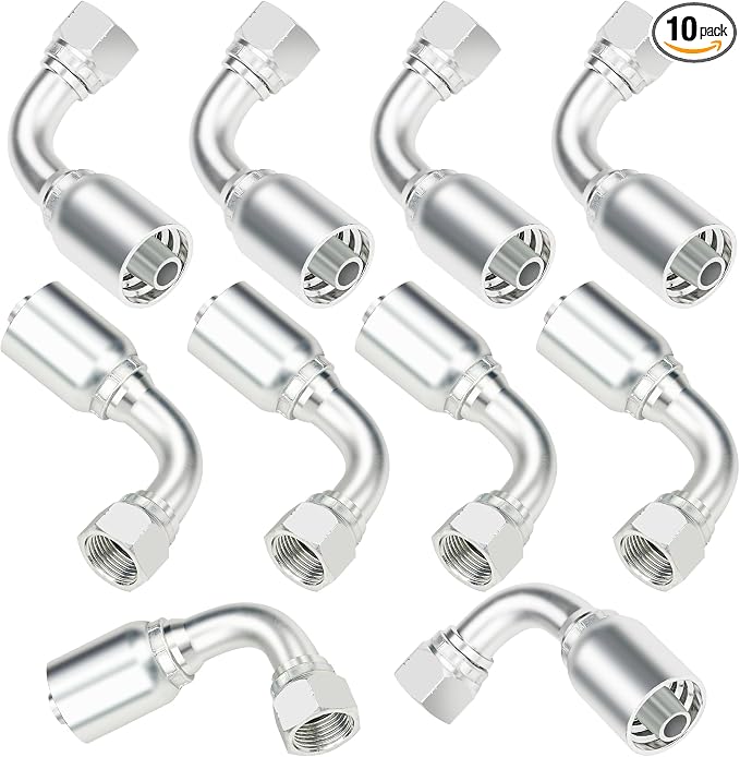 1/2'' Hydraulic Fittings 90 Degree, 1/2'' JIC × 1/2'' Hose, Size #08 Single Wire Hydraulic Hose Repair Kit, 10PCS