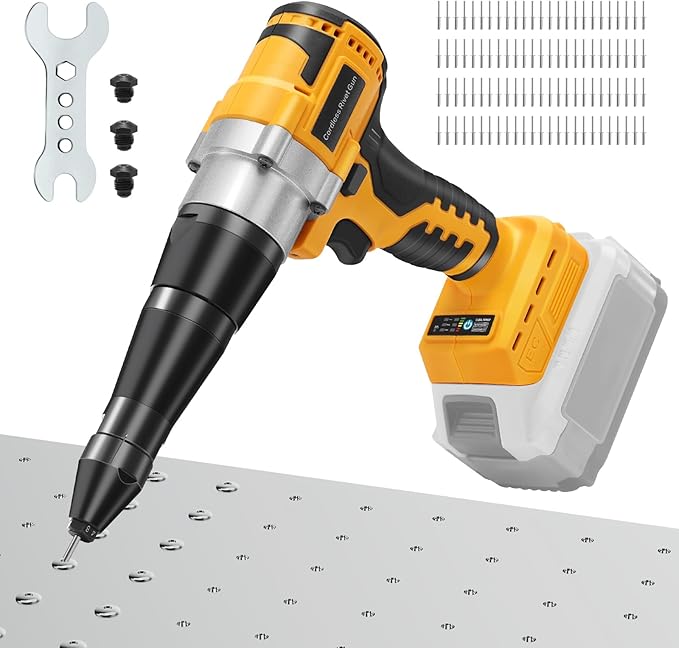 Cordless Rivet Gun Compatible with Dewalt 20V Max Battery with 100pcs Rivets (Battery Not Included), Brushless Electric Pop Rivet Gun Tool with 3 Size (1/8", 5/32", 3/16") Rivets Head