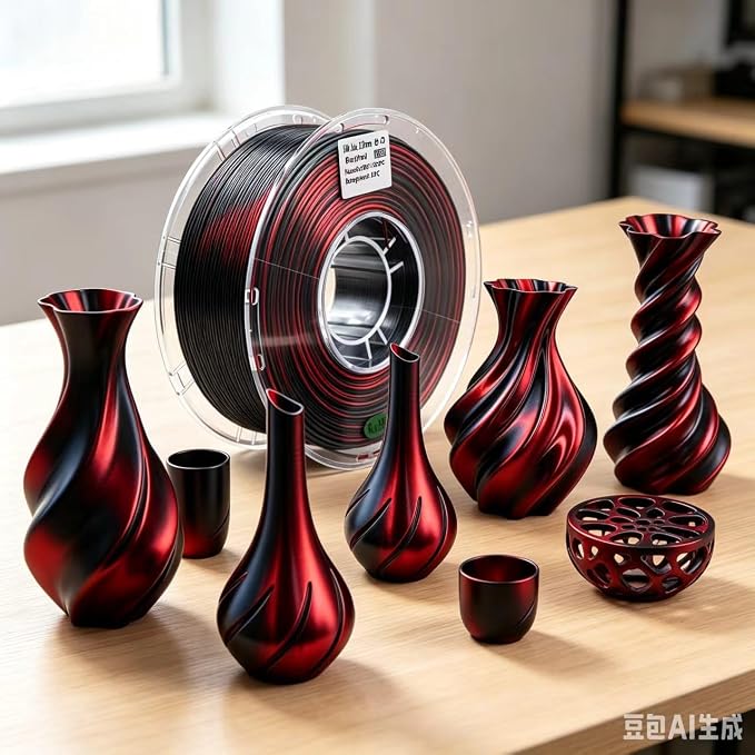 Dual-Color PLA Filament 1.75mm Black-Red, ±0.03mm Precision, 1kg Spool (2.2 lbs), Smooth Gradient Two-Tone PLA, Neatly Wound & Compatible with Most 3D Printers